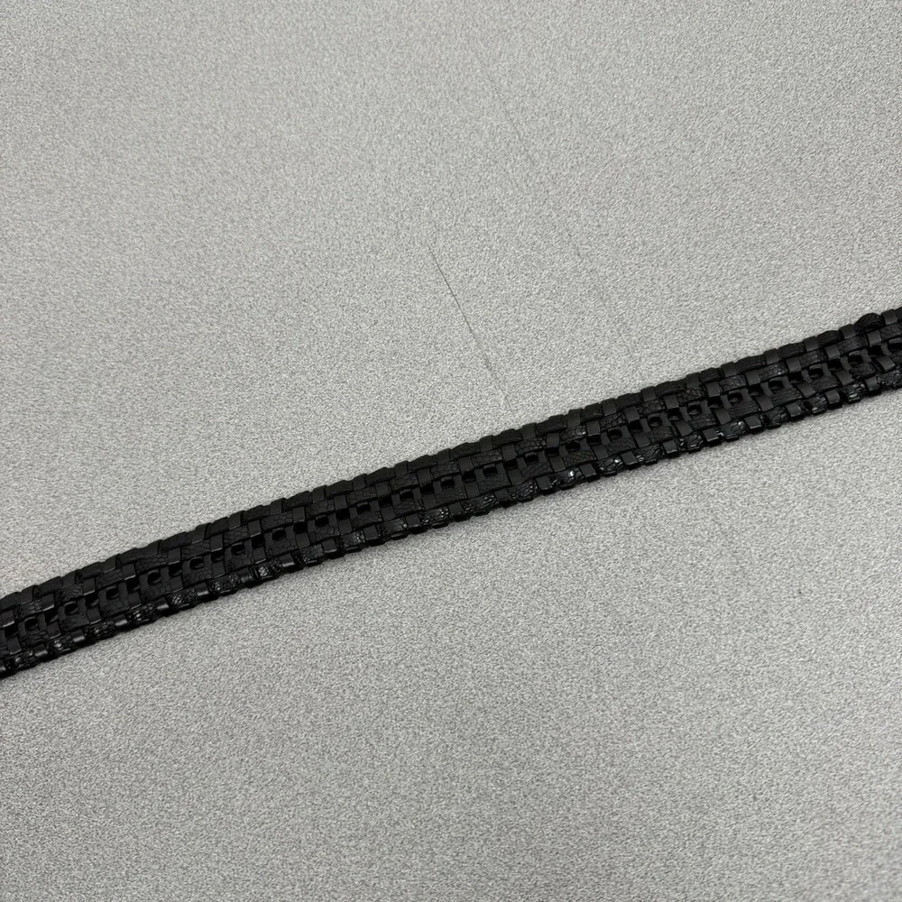 Calé Belt Mens OS Black Woven Leather Made in Spain Lizard Embossed Silver 1.25